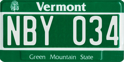 VT license plate NBY034
