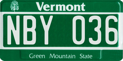 VT license plate NBY036