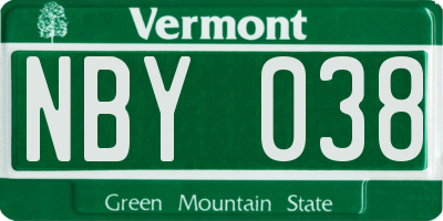 VT license plate NBY038