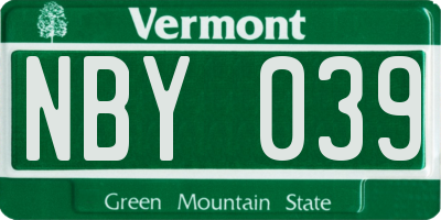 VT license plate NBY039