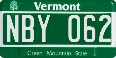 VT license plate NBY062
