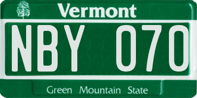 VT license plate NBY070