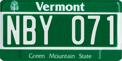 VT license plate NBY071