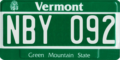 VT license plate NBY092