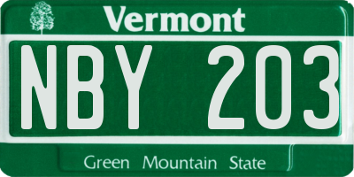 VT license plate NBY203