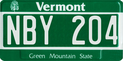 VT license plate NBY204