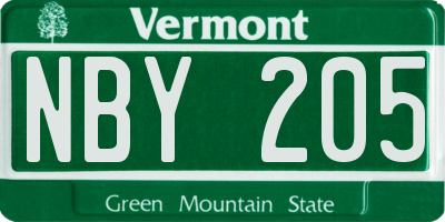 VT license plate NBY205
