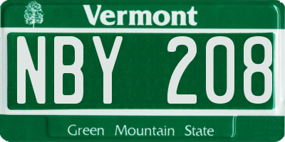 VT license plate NBY208
