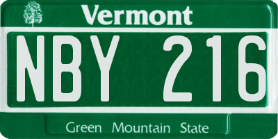 VT license plate NBY216