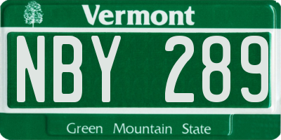 VT license plate NBY289