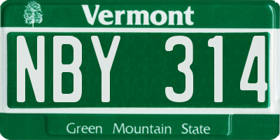 VT license plate NBY314