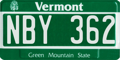 VT license plate NBY362