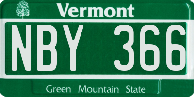 VT license plate NBY366