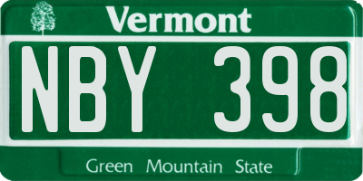 VT license plate NBY398