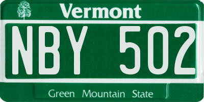 VT license plate NBY502