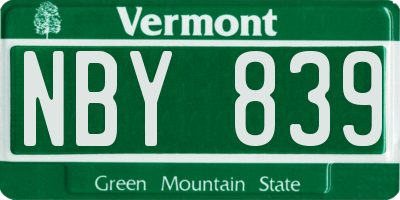 VT license plate NBY839