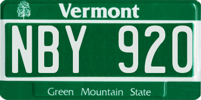 VT license plate NBY920