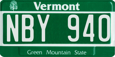 VT license plate NBY940