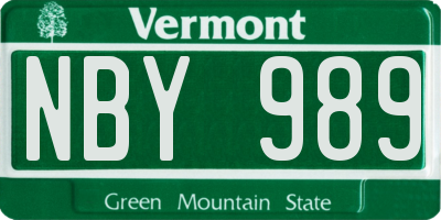 VT license plate NBY989
