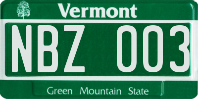 VT license plate NBZ003