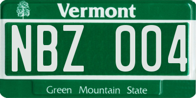 VT license plate NBZ004