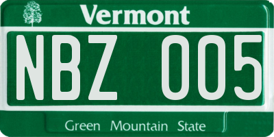VT license plate NBZ005