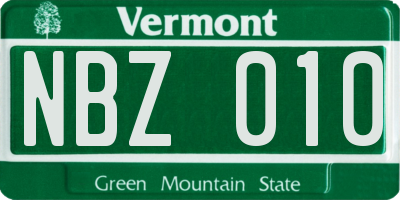 VT license plate NBZ010
