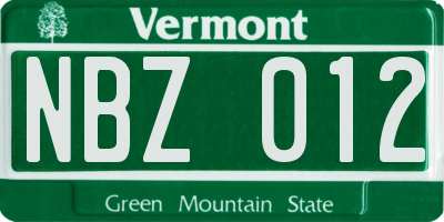VT license plate NBZ012