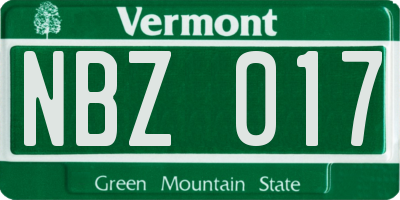 VT license plate NBZ017