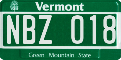 VT license plate NBZ018