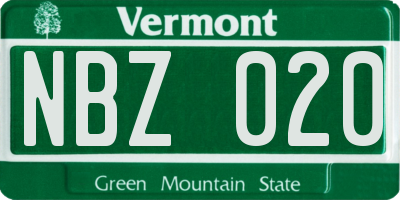 VT license plate NBZ020