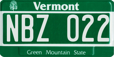 VT license plate NBZ022
