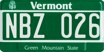 VT license plate NBZ026