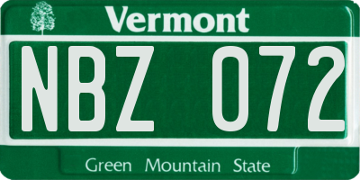 VT license plate NBZ072