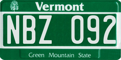 VT license plate NBZ092