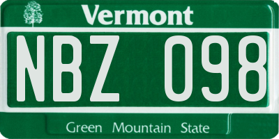 VT license plate NBZ098