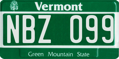 VT license plate NBZ099