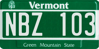 VT license plate NBZ103