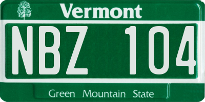 VT license plate NBZ104