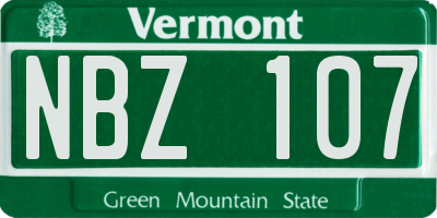 VT license plate NBZ107