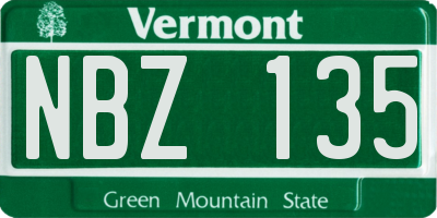 VT license plate NBZ135