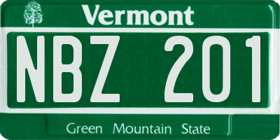 VT license plate NBZ201