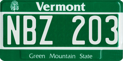 VT license plate NBZ203