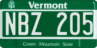 VT license plate NBZ205