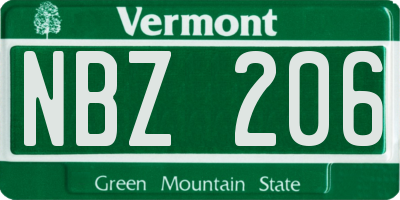 VT license plate NBZ206
