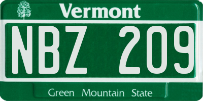 VT license plate NBZ209