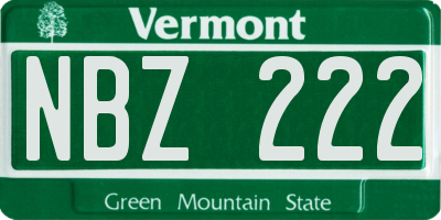 VT license plate NBZ222