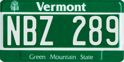 VT license plate NBZ289