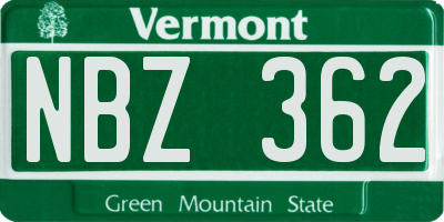 VT license plate NBZ362