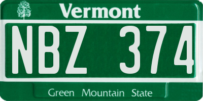 VT license plate NBZ374